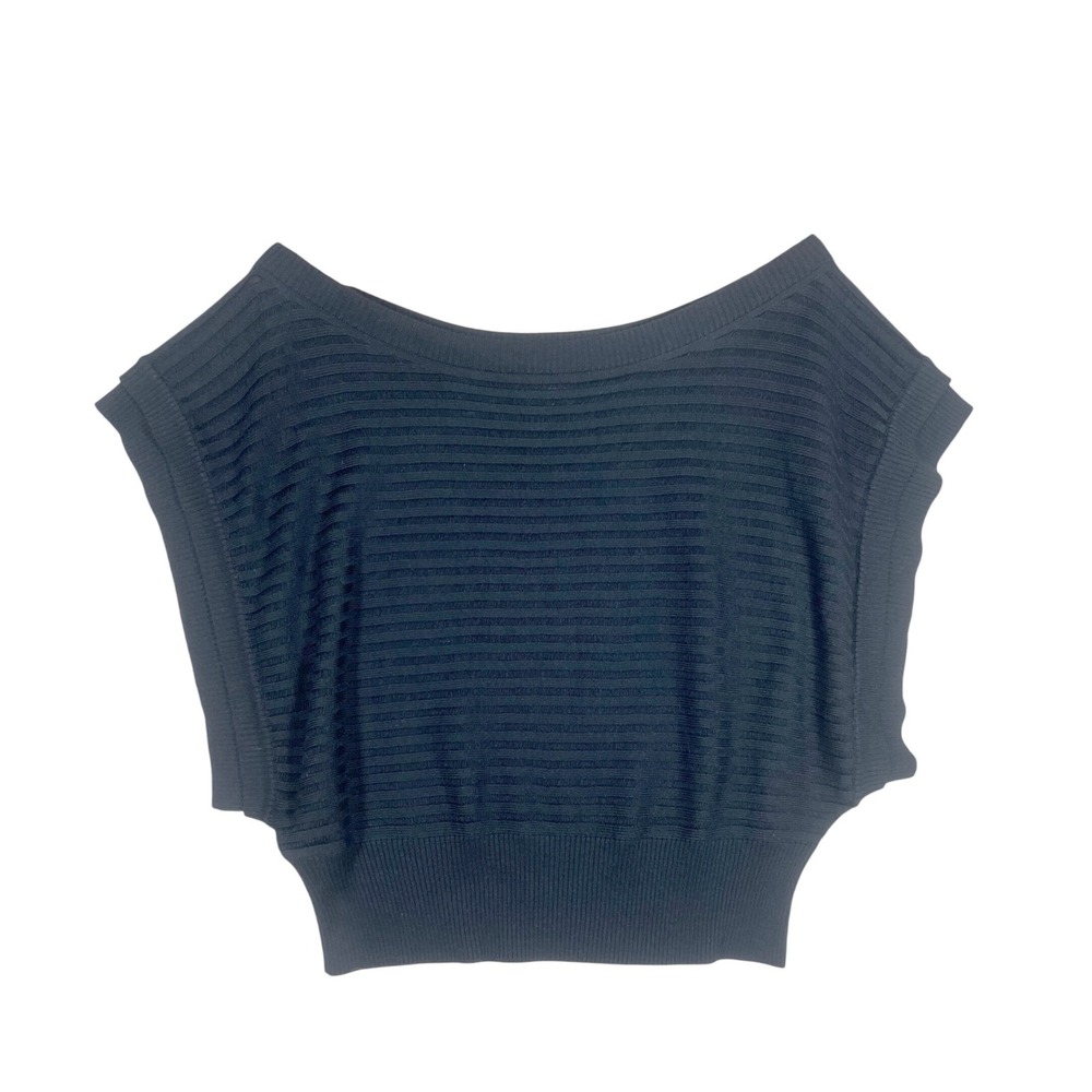 Guess Collection Black Silk Blend Ribbed Knit Dolman‎ Top Blouse Size L / G